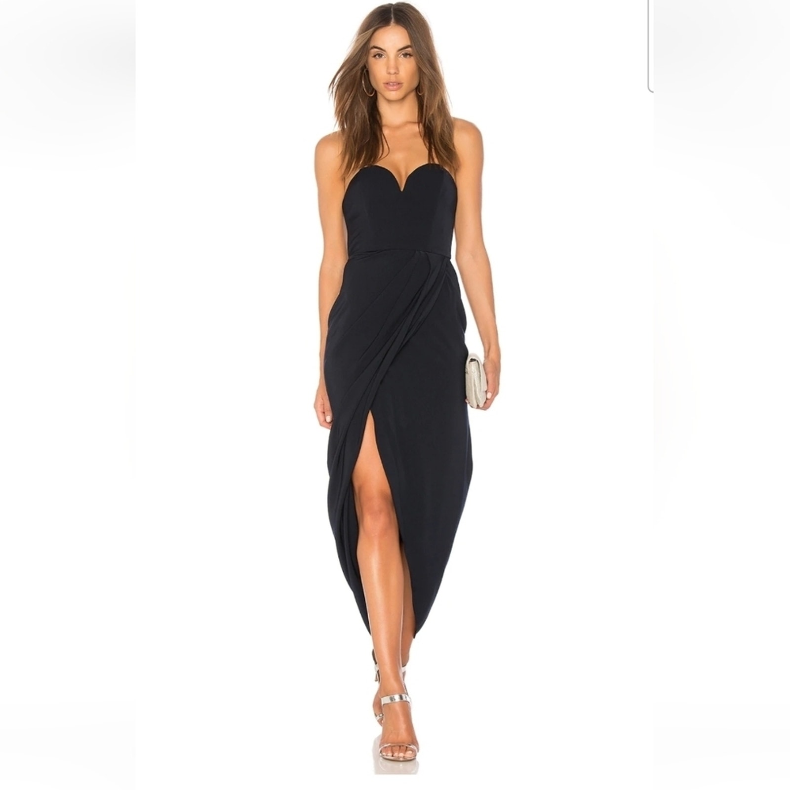 Shona Joy U Wire Bustier Draped Dress Navy Size 2 Nwt Strapless Slit Midi